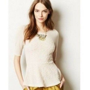 Anthropologie Deletta Knit Peplum Top Womens Size M Tweed Textured Mixed Cream